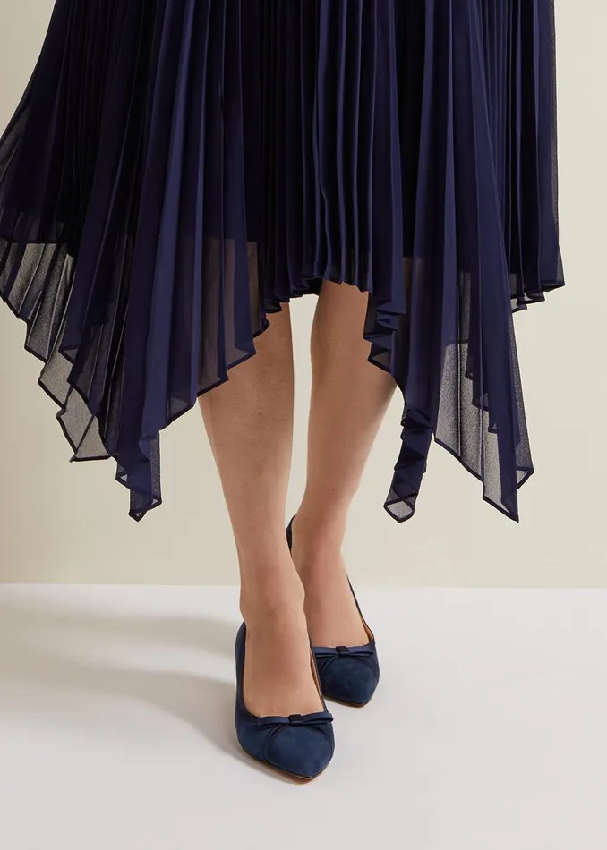 Women Phase Eight Occasion Shoes Bow Kitten Heel Shoes Navy