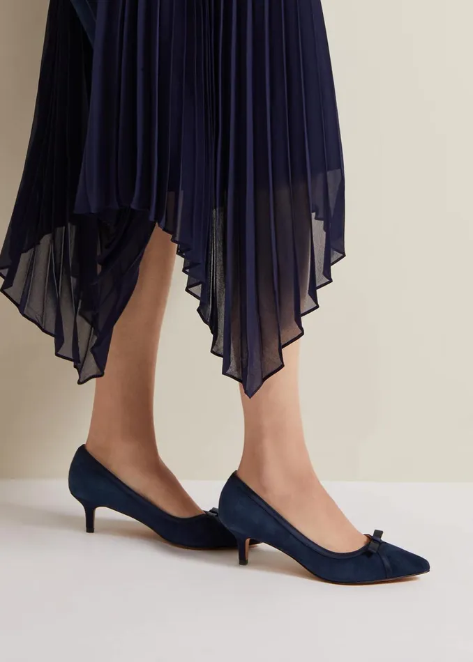 Women Phase Eight Occasion Shoes Bow Kitten Heel Shoes Navy