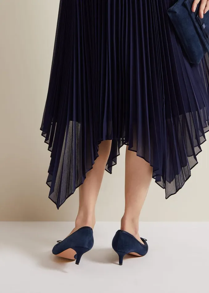 Women Phase Eight Occasion Shoes Bow Kitten Heel Shoes Navy