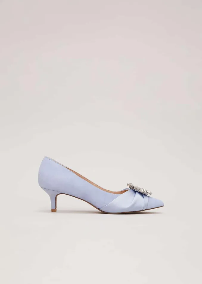 Women Phase Eight Occasion Shoes Embellished Kitten Heel Shoes Pale Blue