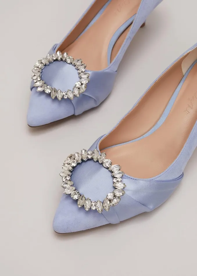 Women Phase Eight Occasion Shoes Embellished Kitten Heel Shoes Pale Blue