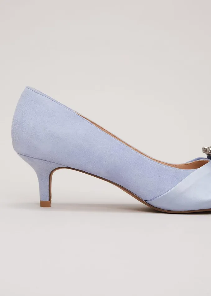 Women Phase Eight Occasion Shoes Embellished Kitten Heel Shoes Pale Blue