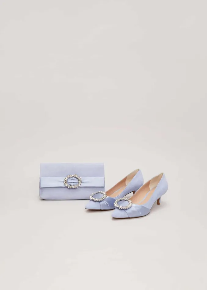 Women Phase Eight Occasion Shoes Embellished Kitten Heel Shoes Pale Blue