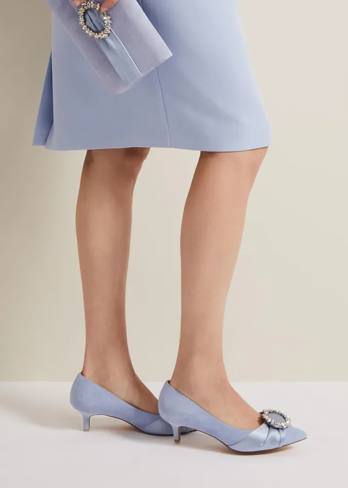 Women Phase Eight Occasion Shoes Embellished Kitten Heel Shoes Pale Blue