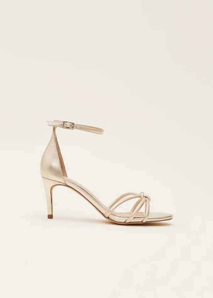 Women Phase Eight Occasion Shoes Gold Open Toe Heels Gold