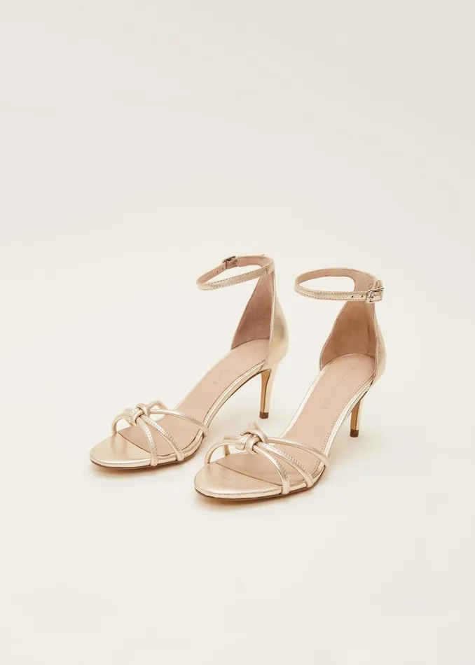 Women Phase Eight Occasion Shoes Gold Open Toe Heels Gold