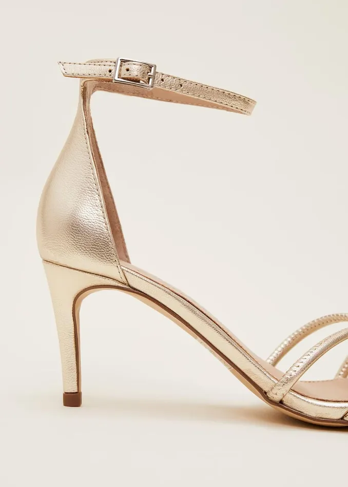 Women Phase Eight Occasion Shoes Gold Open Toe Heels Gold