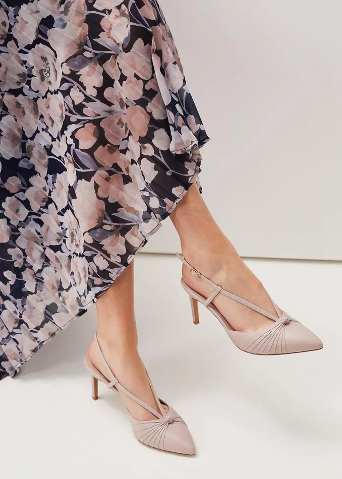 Women Phase Eight Occasion Shoes Knot Detail Slingback Heels Latte