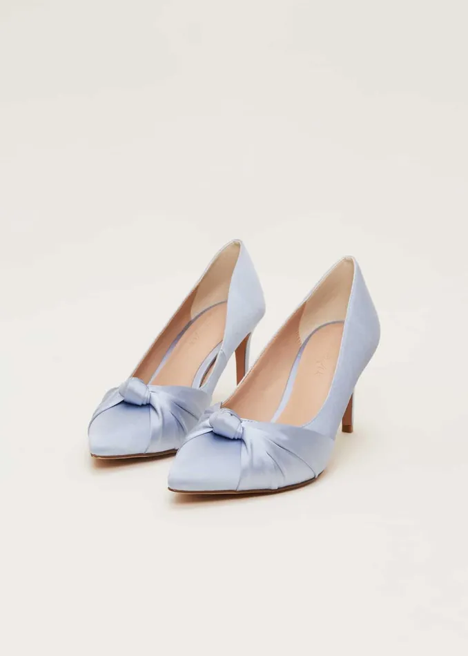 Women Phase Eight Occasion Shoes Satin Knot Front Court Shoe Cornflower