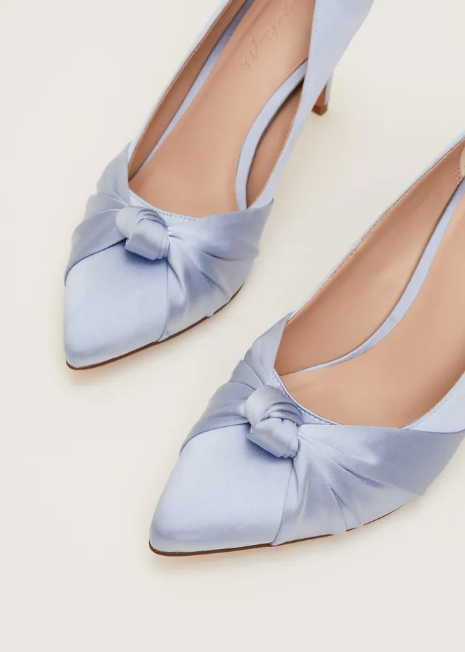 Women Phase Eight Occasion Shoes Satin Knot Front Court Shoe Cornflower