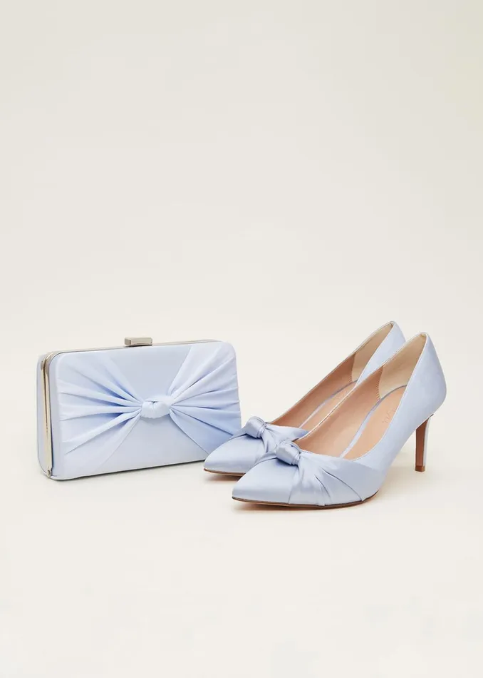 Women Phase Eight Occasion Shoes Satin Knot Front Court Shoe Cornflower