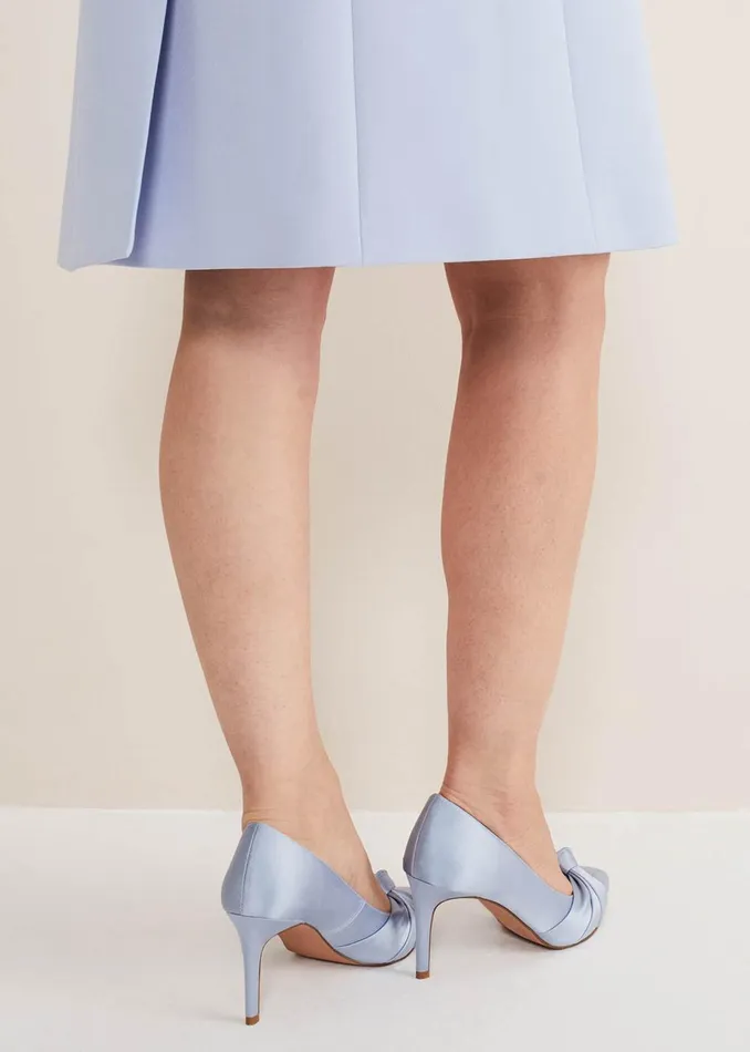 Women Phase Eight Occasion Shoes Satin Knot Front Court Shoe Cornflower