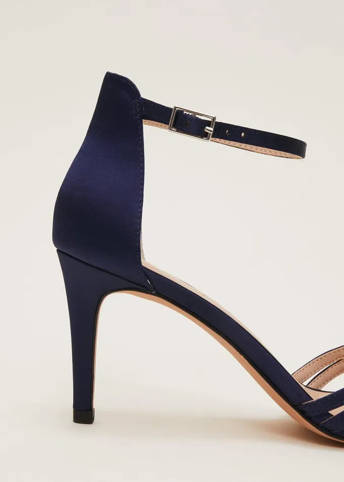 Women Phase Eight Occasion Shoes Satin Strappy Heeled Sandals French Navy