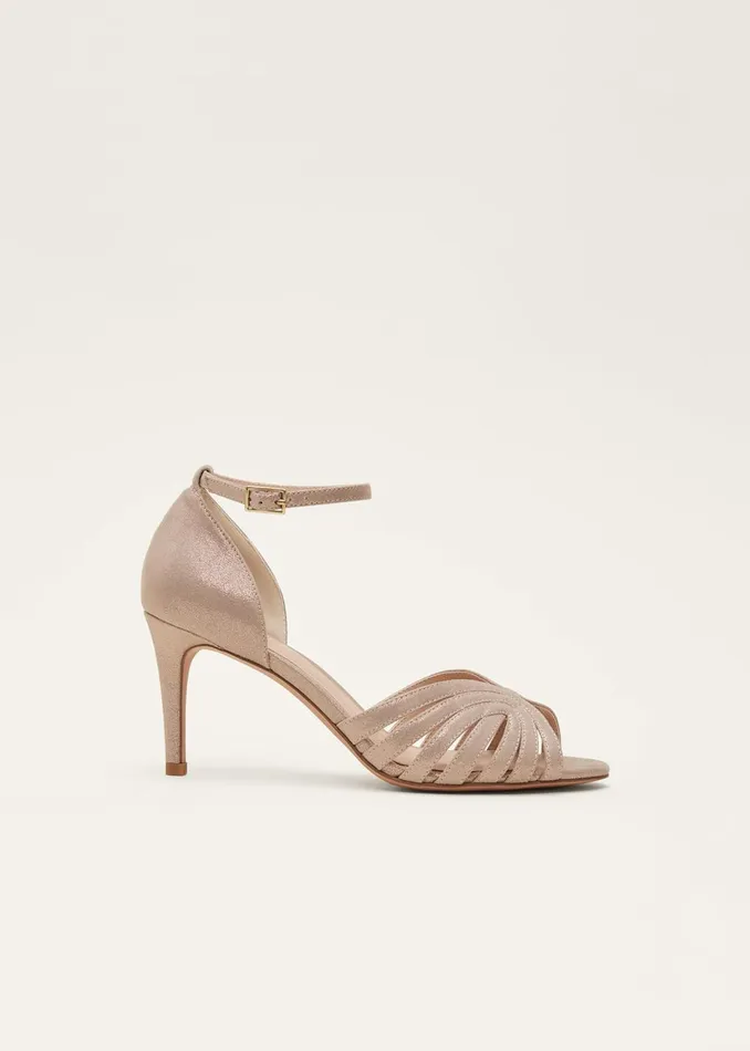 Women Phase Eight Occasion Shoes Stitched Metallic Heel Sandal Metallic