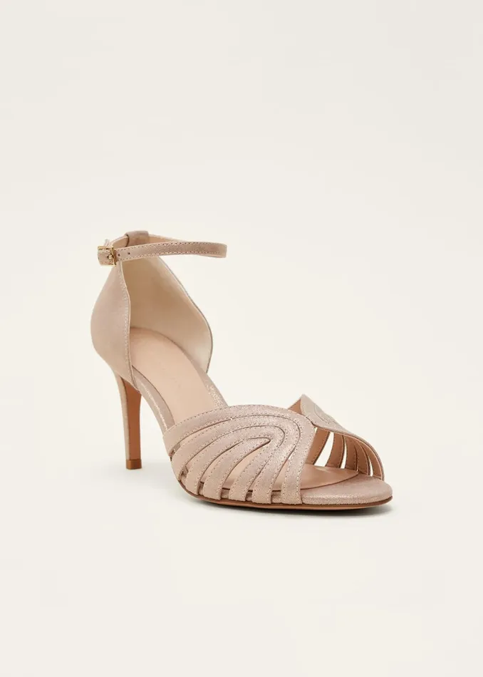 Women Phase Eight Occasion Shoes Stitched Metallic Heel Sandal Metallic