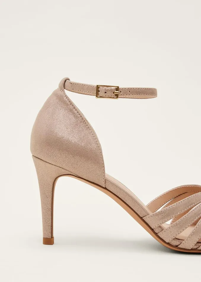 Women Phase Eight Occasion Shoes Stitched Metallic Heel Sandal Metallic