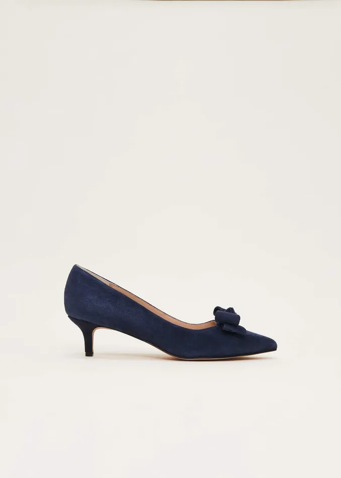 Women Phase Eight Occasion Shoes Structured Bow Kitten Heel Navy