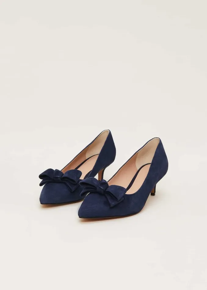 Women Phase Eight Occasion Shoes Structured Bow Kitten Heel Navy