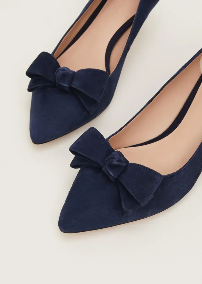 Women Phase Eight Occasion Shoes Structured Bow Kitten Heel Navy