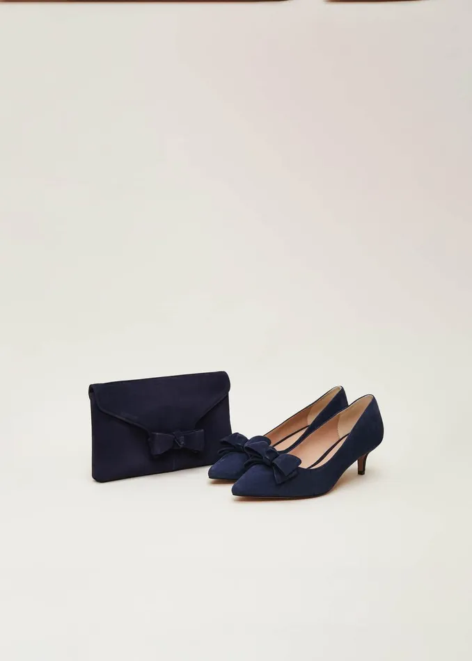 Women Phase Eight Occasion Shoes Structured Bow Kitten Heel Navy