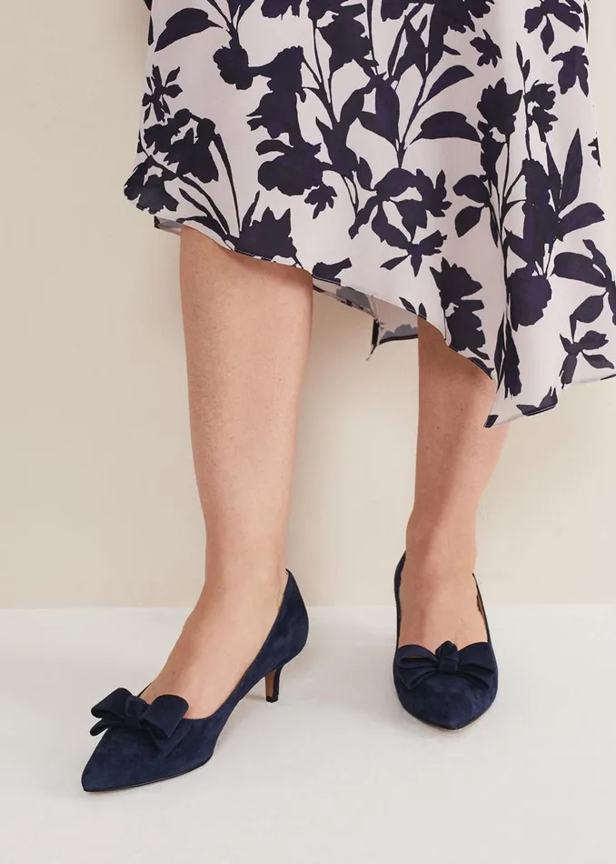 Women Phase Eight Occasion Shoes Structured Bow Kitten Heel Navy