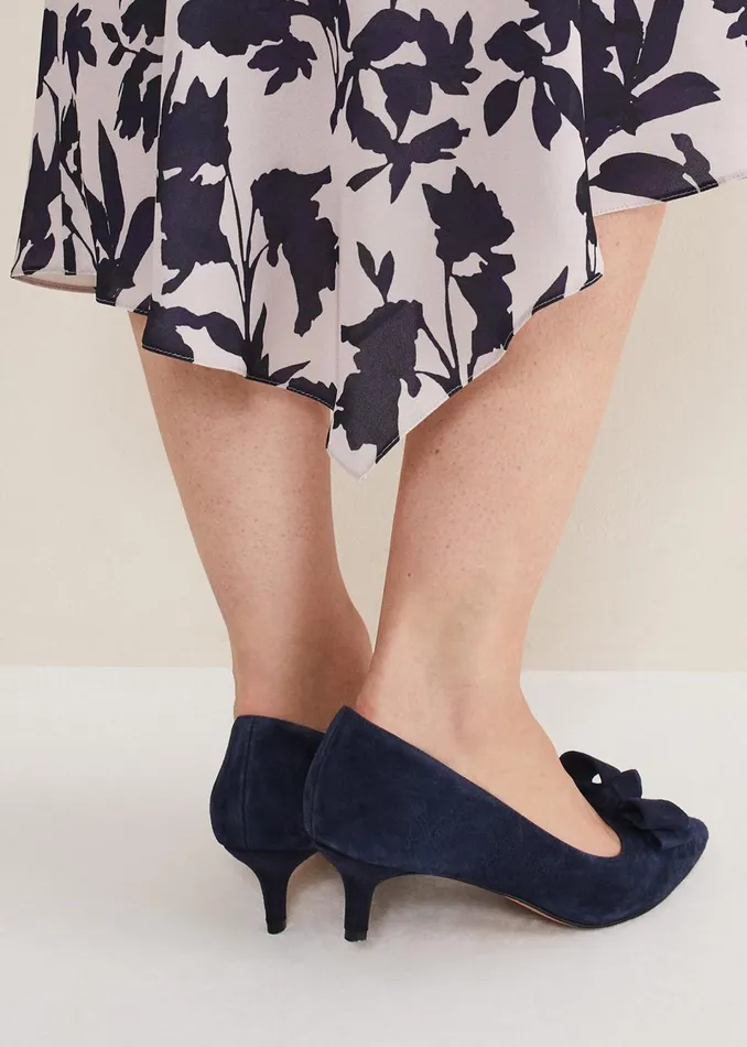 Women Phase Eight Occasion Shoes Structured Bow Kitten Heel Navy