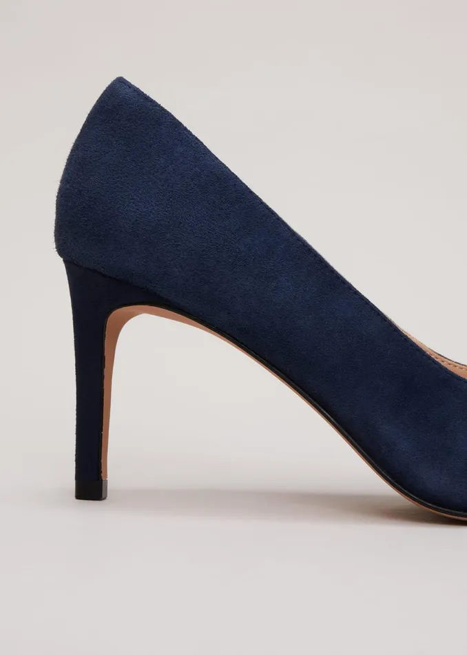 Women Phase Eight Occasion Shoes Suede Bow Front Court Shoe Navy