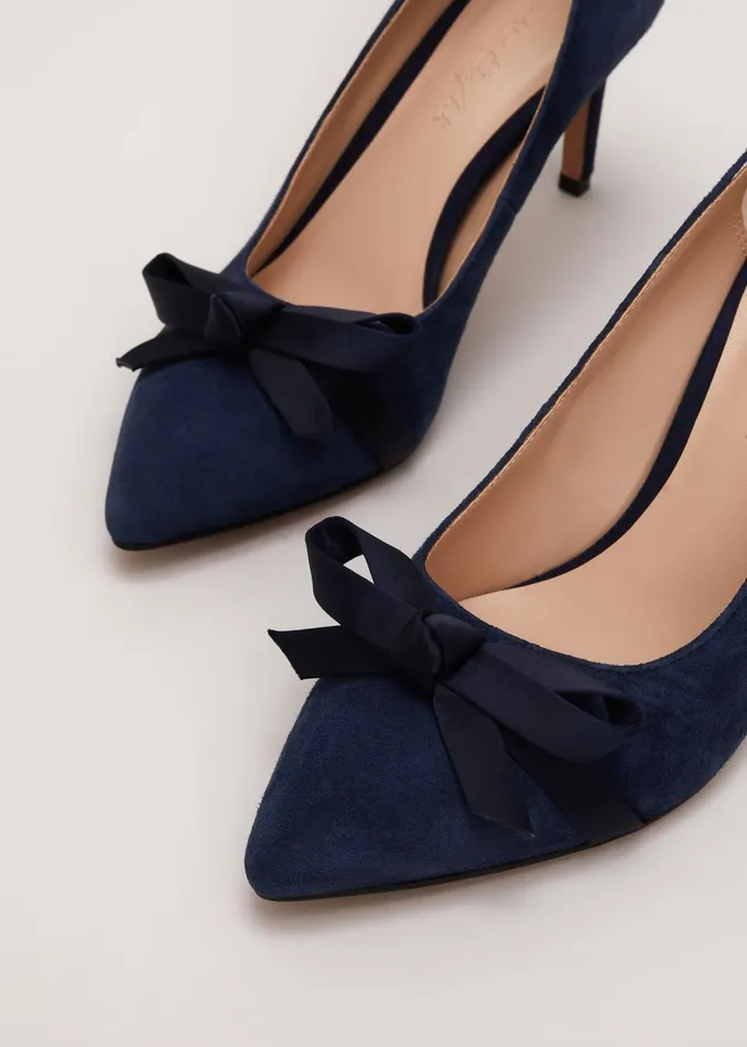 Women Phase Eight Occasion Shoes Suede Bow Front Court Shoe Navy