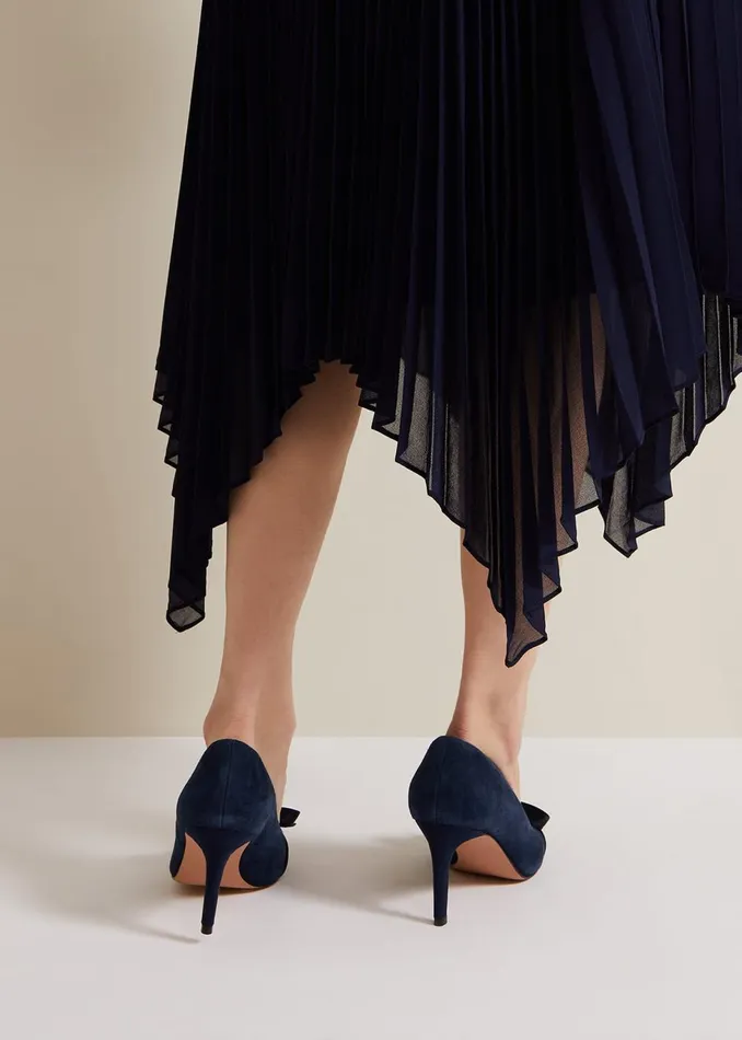 Women Phase Eight Occasion Shoes Suede Bow Front Court Shoe Navy