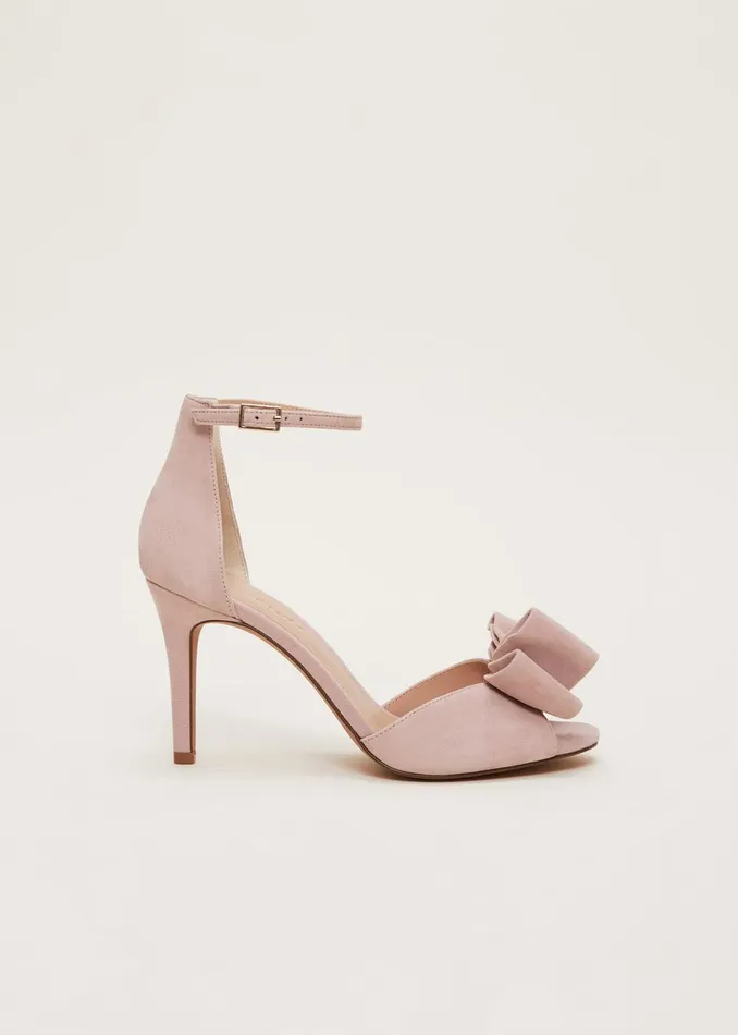 Women Phase Eight Occasion Shoes Suede Bow Front Heels Antique Rose