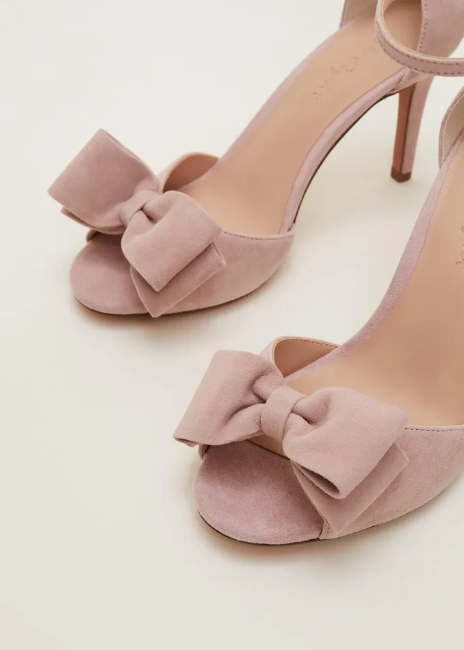 Women Phase Eight Occasion Shoes Suede Bow Front Heels Antique Rose