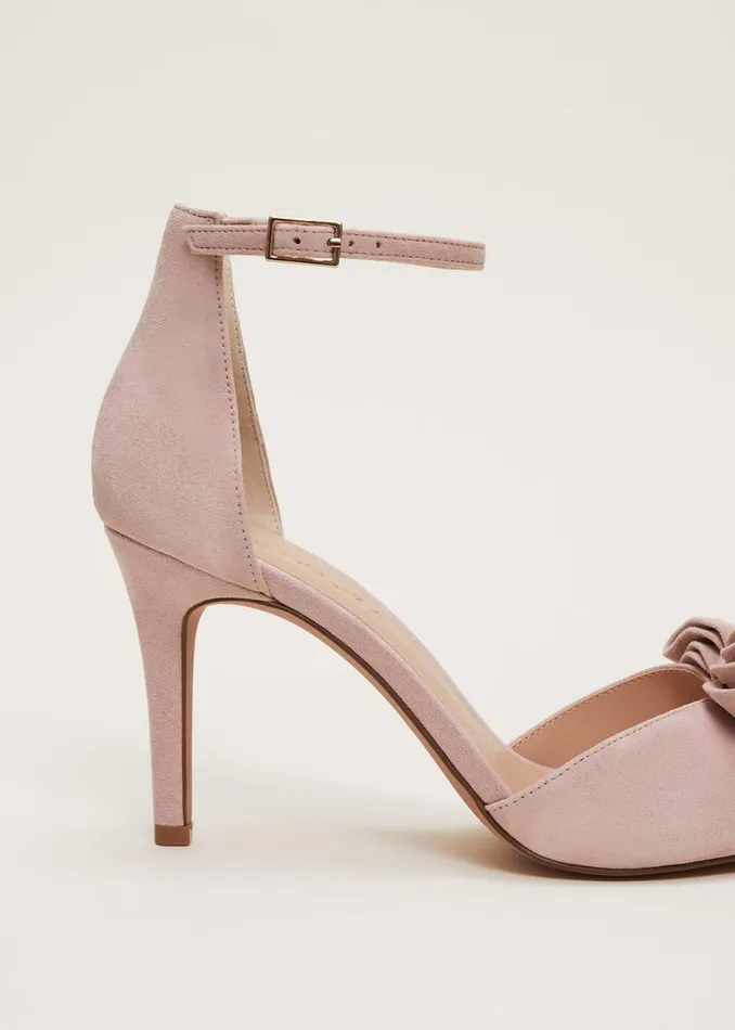 Women Phase Eight Occasion Shoes Suede Bow Front Heels Antique Rose