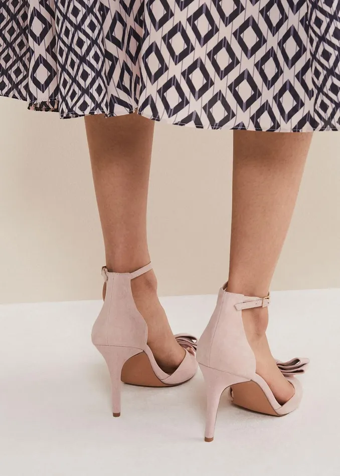Women Phase Eight Occasion Shoes Suede Bow Front Heels Antique Rose