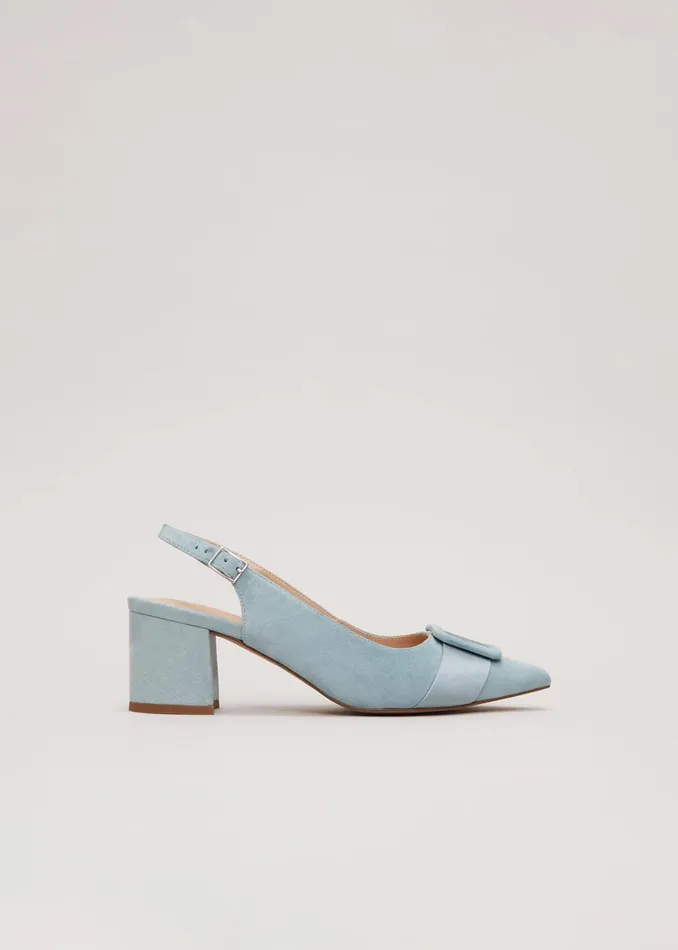 Women Phase Eight Occasion Shoes Suede Buckle Block Heel Shoe Light Green