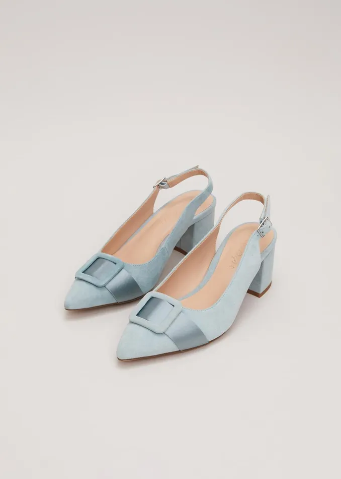 Women Phase Eight Occasion Shoes Suede Buckle Block Heel Shoe Light Green