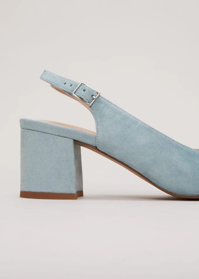 Women Phase Eight Occasion Shoes Suede Buckle Block Heel Shoe Light Green