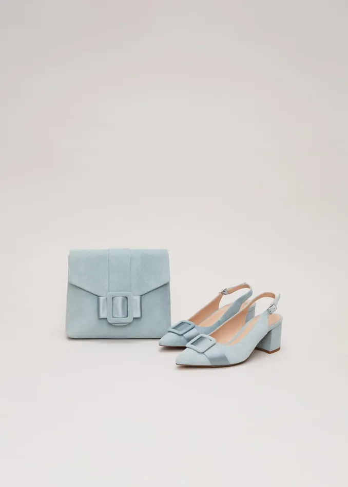 Women Phase Eight Occasion Shoes Suede Buckle Block Heel Shoe Light Green
