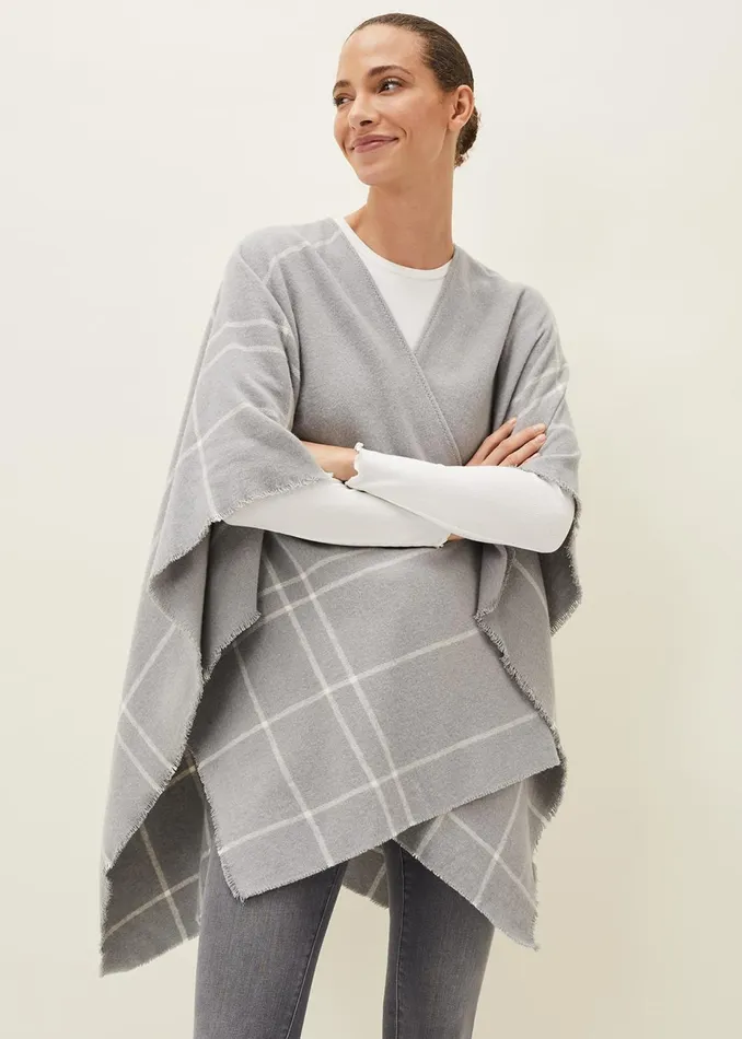 Women Phase Eight Scarves Shauna Check Cape Grey