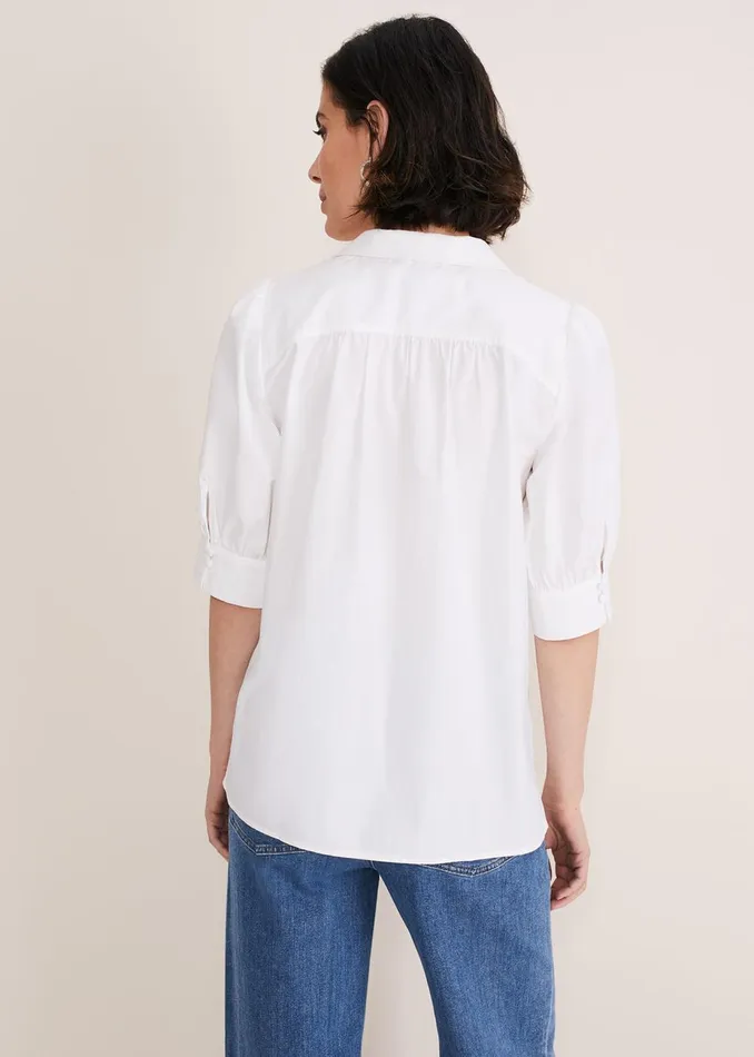 Women Phase Eight Shirts and Blouses Alannah Puff Sleeve Zip Collar Blouse White
