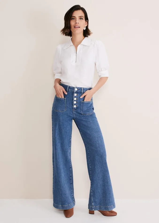 Women Phase Eight Shirts and Blouses Alannah Puff Sleeve Zip Collar Blouse White