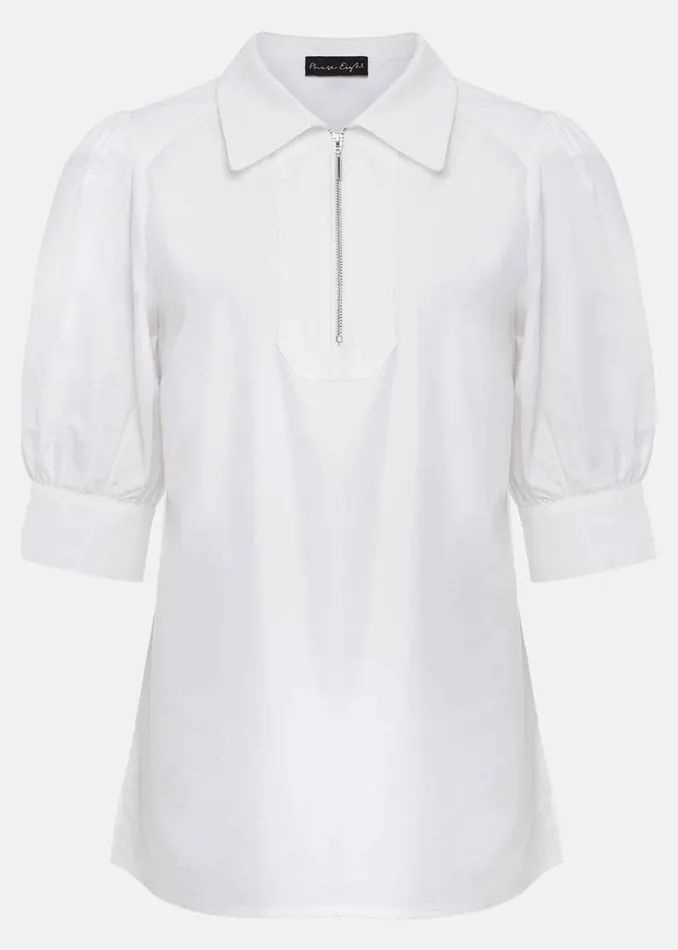 Women Phase Eight Shirts and Blouses Alannah Puff Sleeve Zip Collar Blouse White