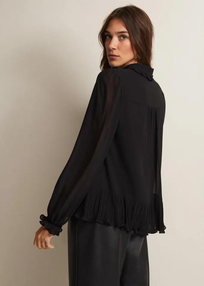 Women Phase Eight Shirts and Blouses April Black Ruffle Blouse Black