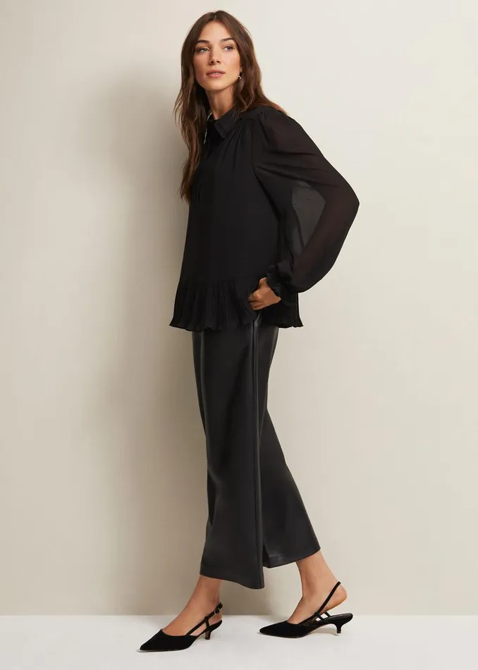 Women Phase Eight Shirts and Blouses April Black Ruffle Blouse Black