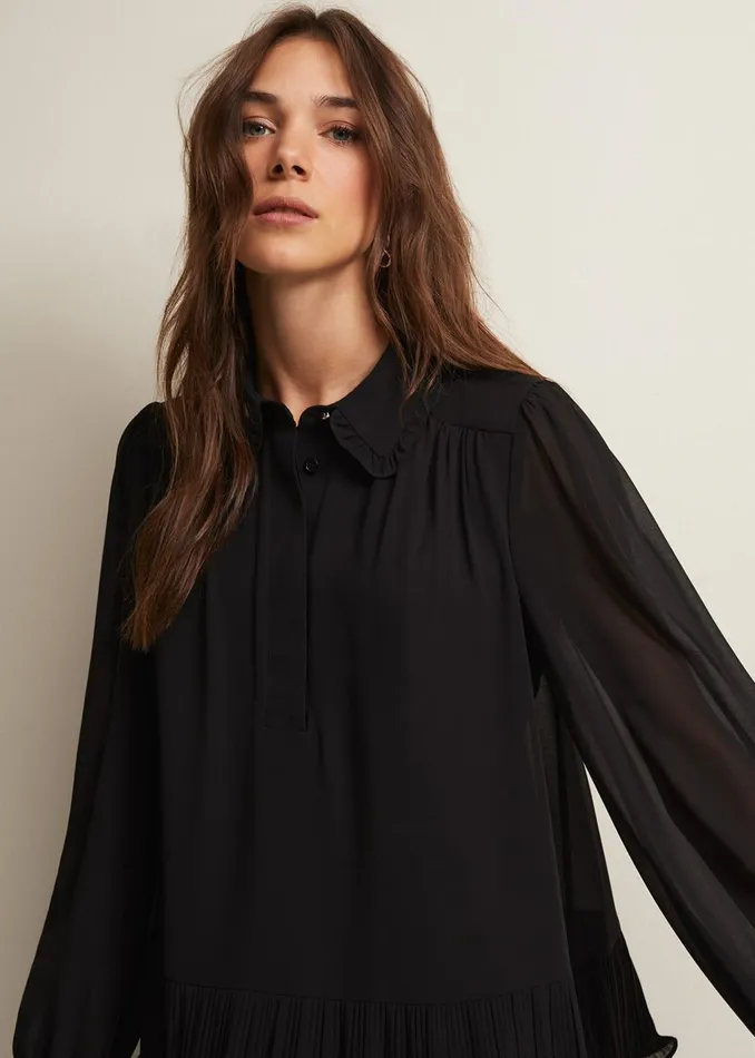Women Phase Eight Shirts and Blouses April Black Ruffle Blouse Black
