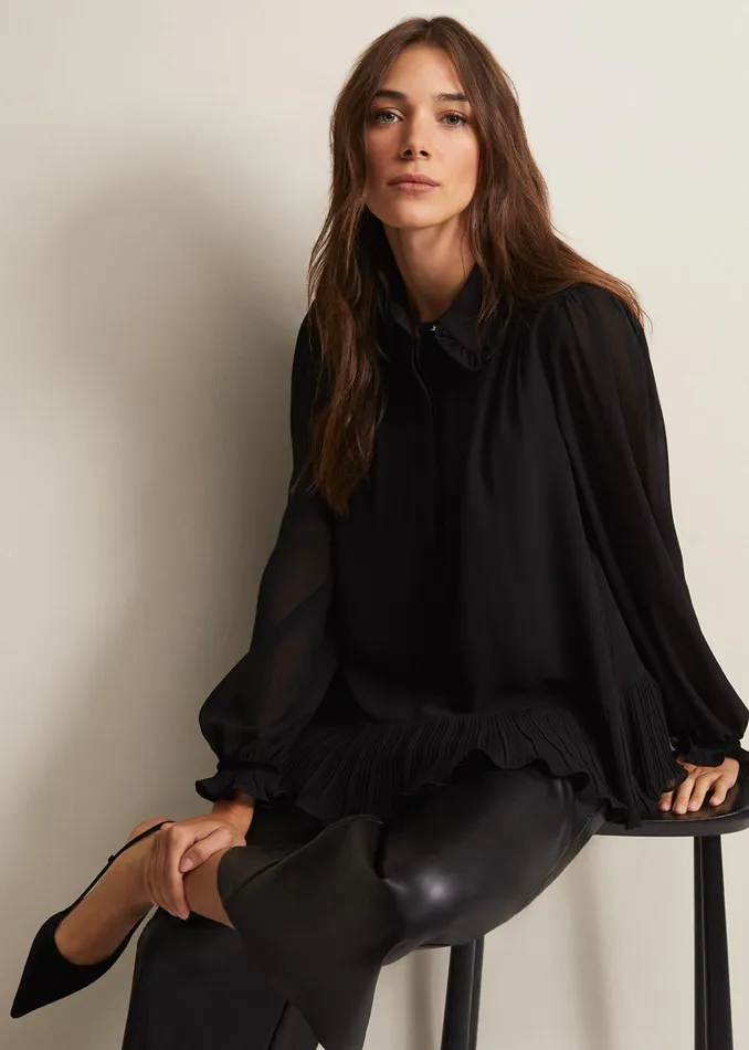 Women Phase Eight Shirts and Blouses April Black Ruffle Blouse Black