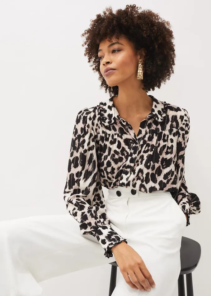 Women Phase Eight Shirts and Blouses Chelsie Leopard Print Blouse Multicoloured