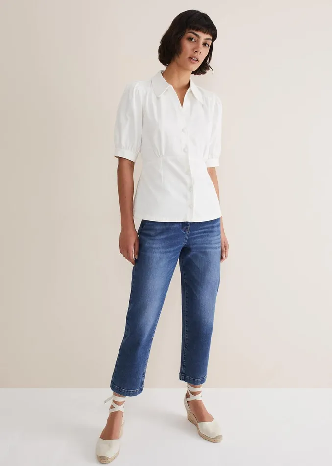 Women Phase Eight Shirts and Blouses Cosette Denim Top White