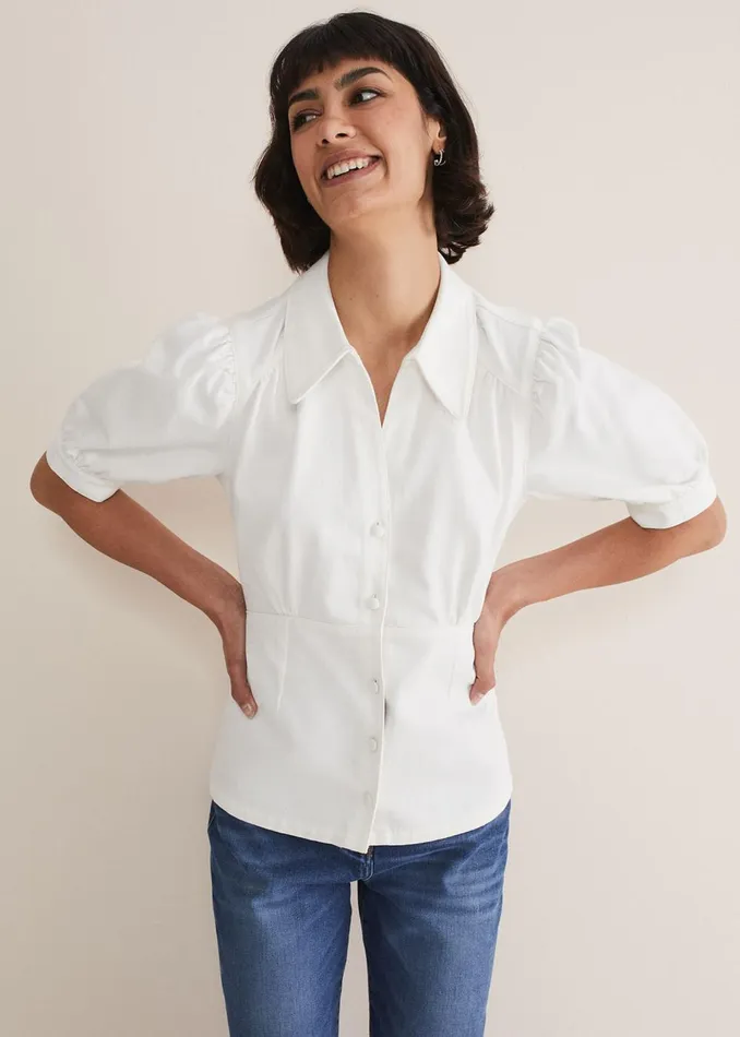 Women Phase Eight Shirts and Blouses Cosette Denim Top White