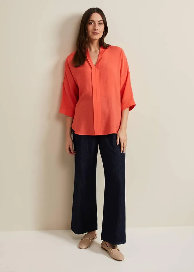 Women Phase Eight Shirts and Blouses Cynthia Longline Shirt Coral