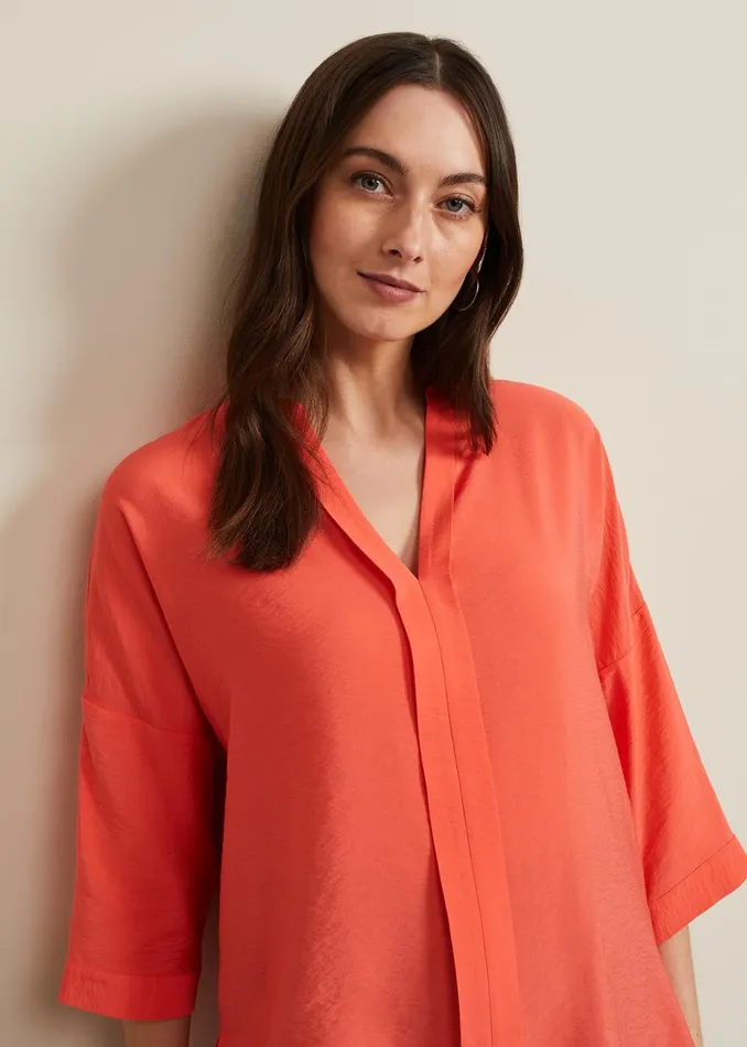 Women Phase Eight Shirts and Blouses Cynthia Longline Shirt Coral